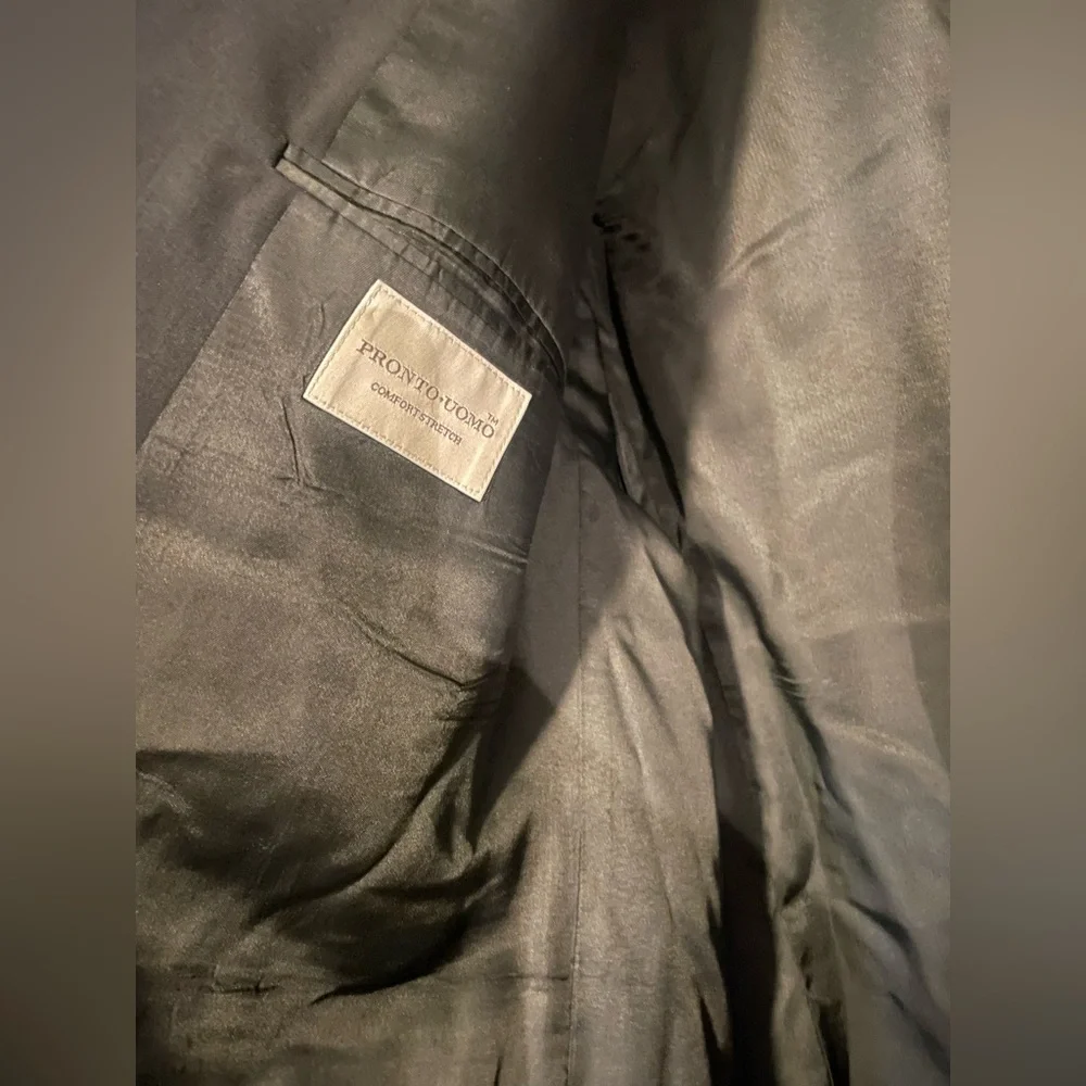 Men’s Classic Black Suit,Pronto Uomo 100% Wool, 54 Regular Jacket, 50 waist pant